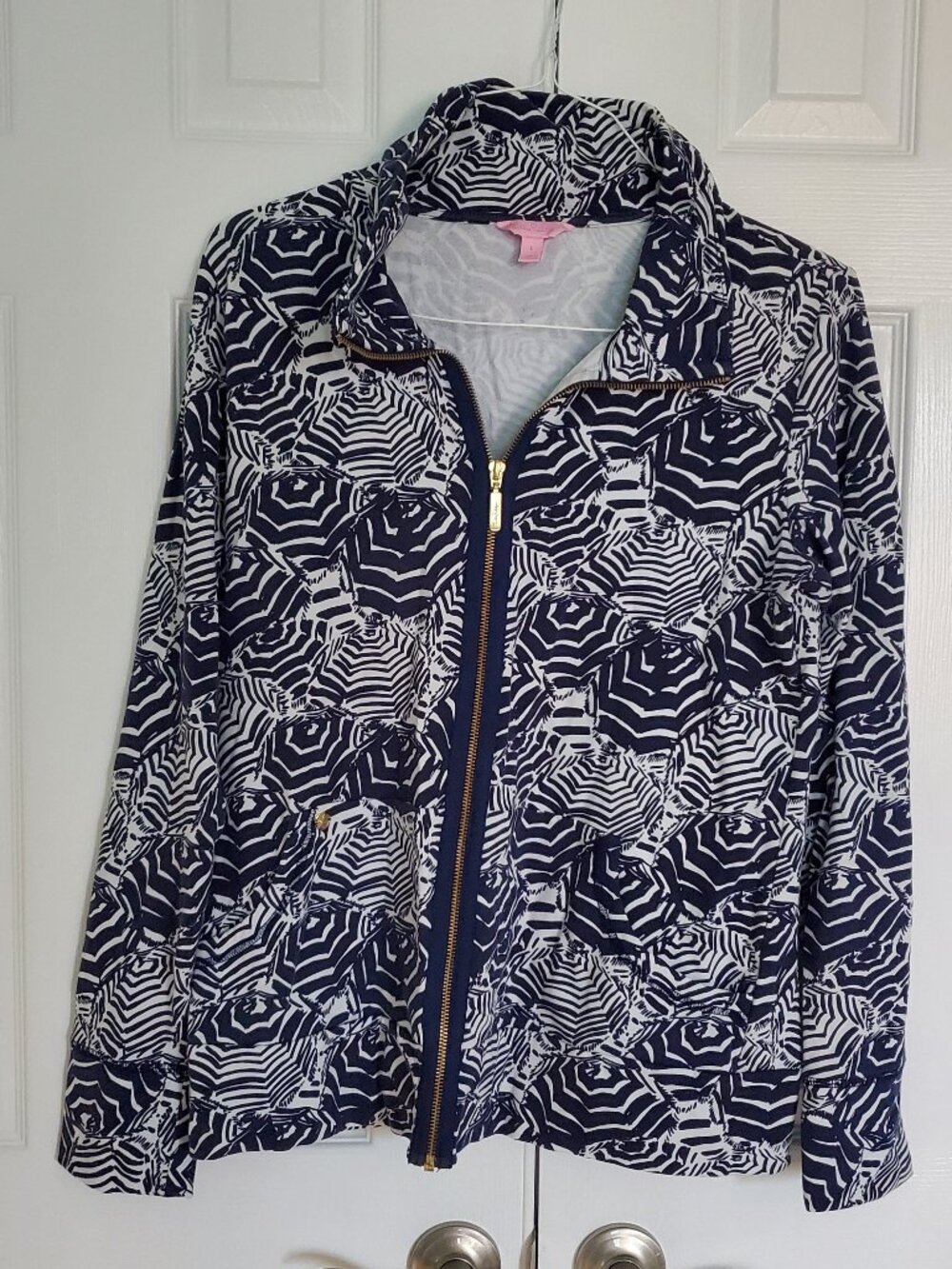 Lilly Pulitzer Leona Jacket Full Zip Oh Cabana Boy Umbrella Size L w/ Pockets
